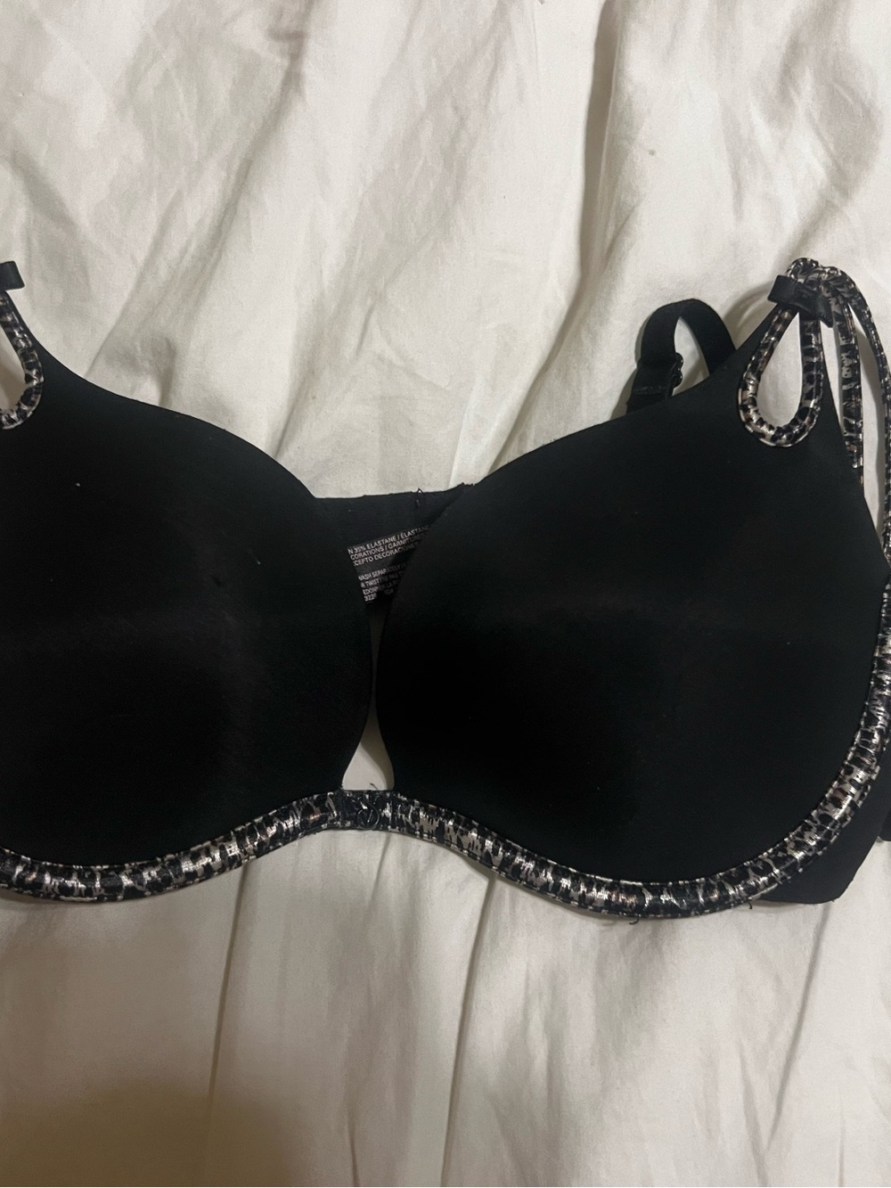 Victoria's Secret Black T-Shirt Bra with Leopard-Trim Accents